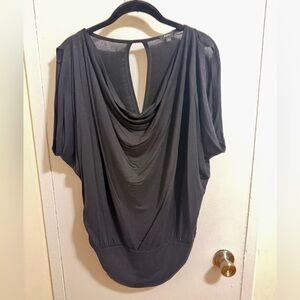 Classic Black Blouse Cowl Neckline Front Size L